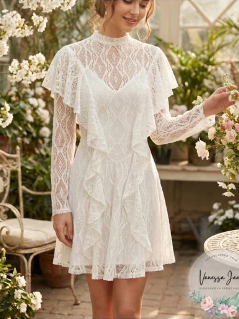 Free People Rock Candy Lace Ruffle Mini Dress, Size L, Color Ivory (White)